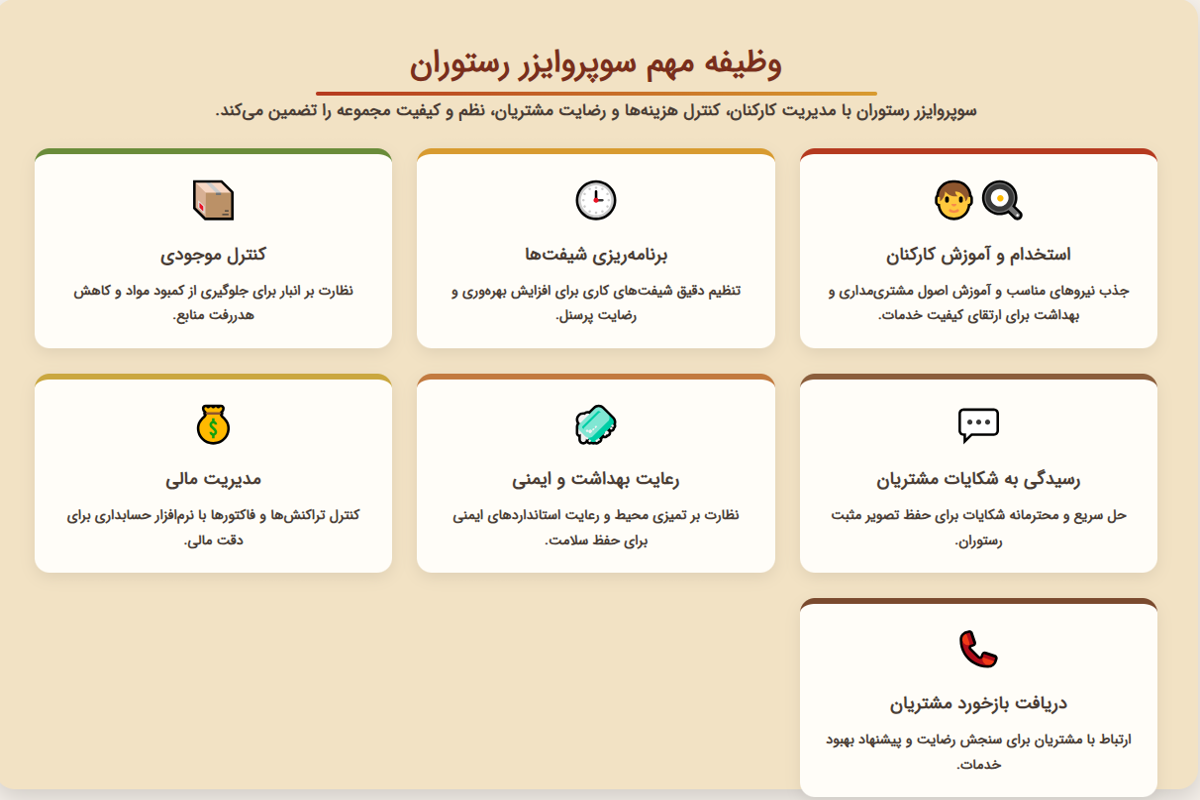 ۷ وظیفه مهم سوپروایزر رستوران